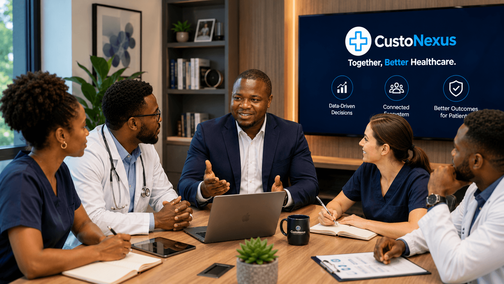 CustoNexus professionals collaborating on technology solutions